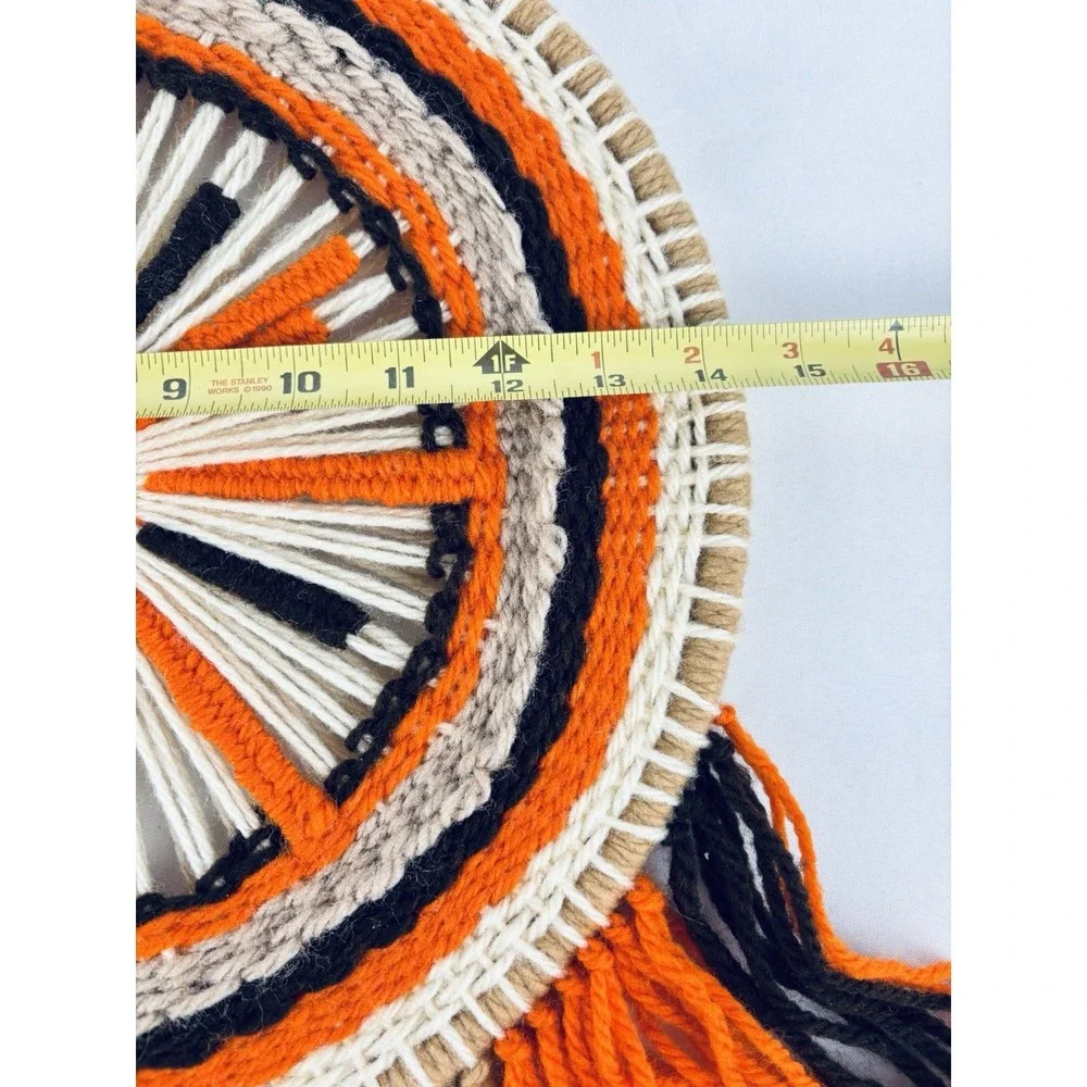 Vintage Handmade Macrame Round Fringe Tassles Wall Hanging Decor Boho Retro